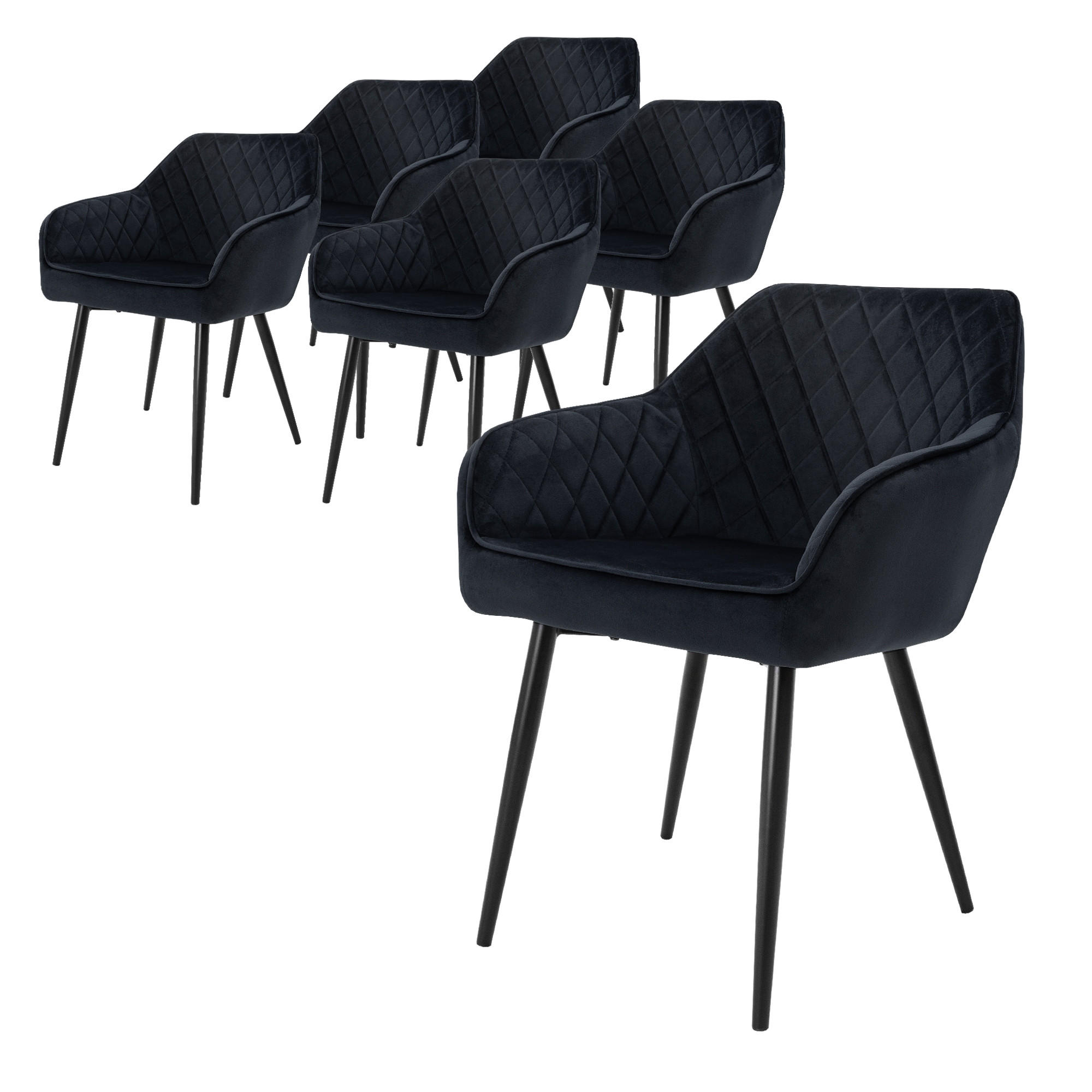 STUHL Samt Schwarz 6er Set - Schwarz, Metall (63/80/60cm) - ML-DESIGN