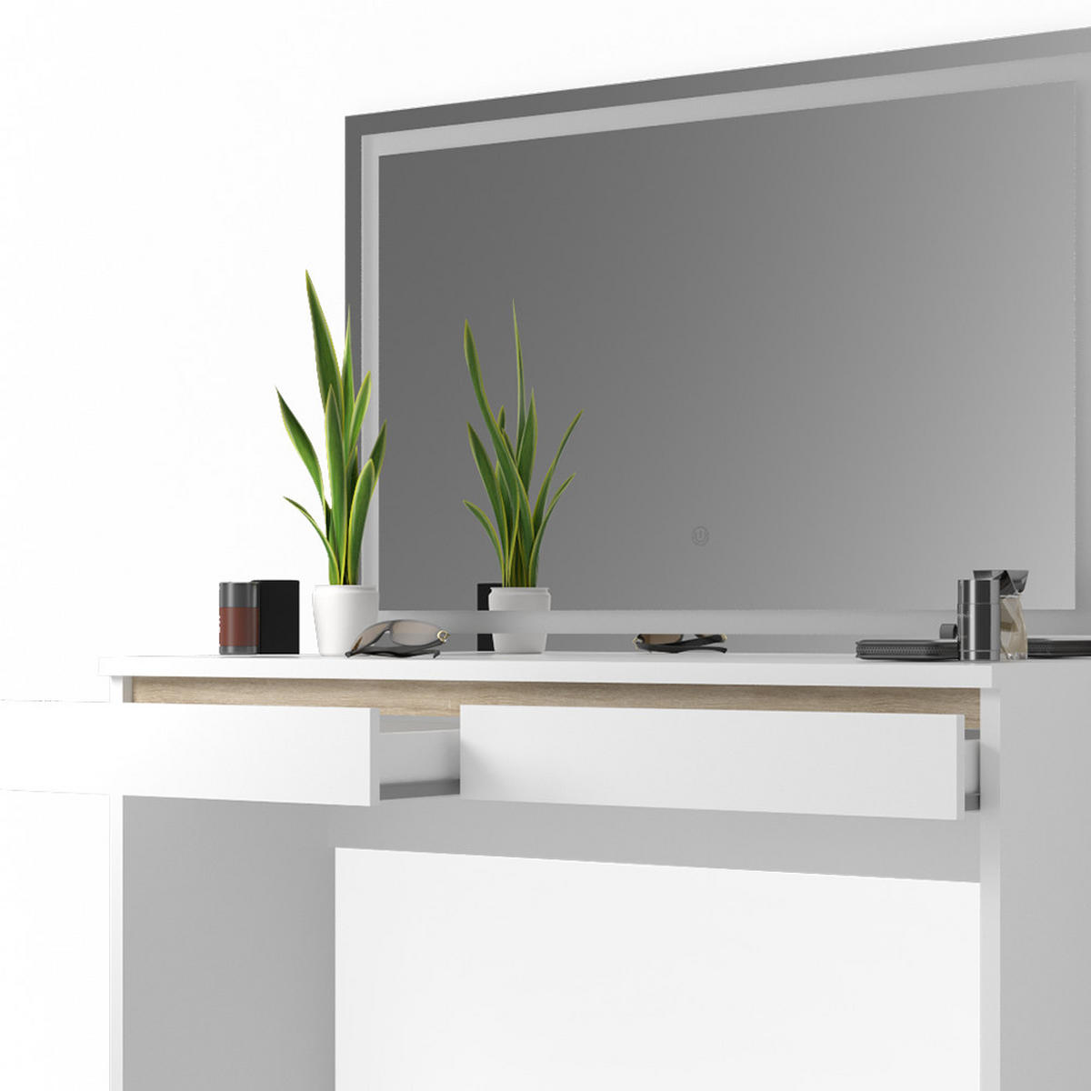 SCHMINKTISCH Emma Weiß 120 cm mit LED-Spiegel - Weiß, Holzwerkstoff (120/83/41.8cm) - Vicco