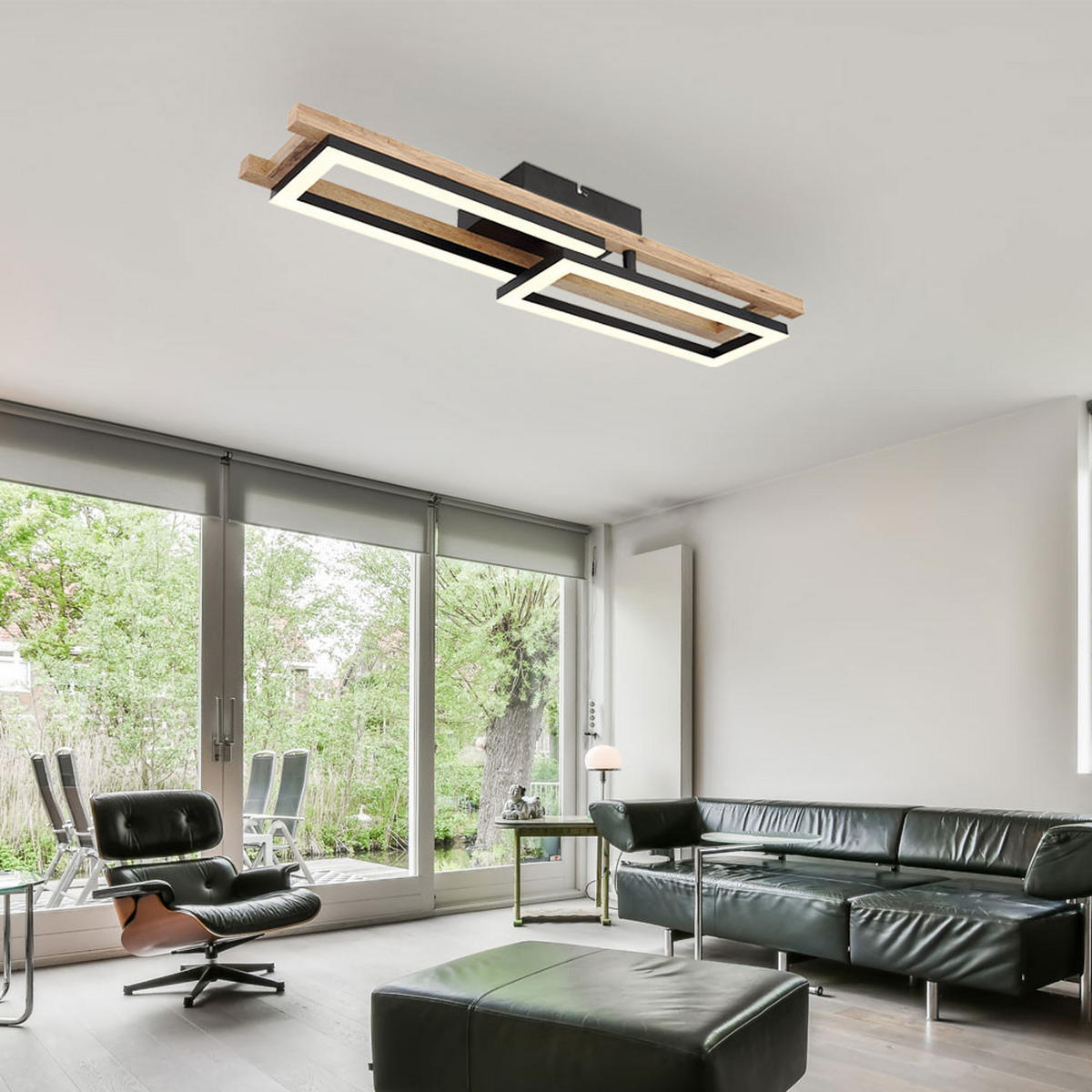 LED DECKENLEUCHTE ILLA Holzoptik Braun - Braun, Metall (69/36.5/10.5cm) - Globo Lighting