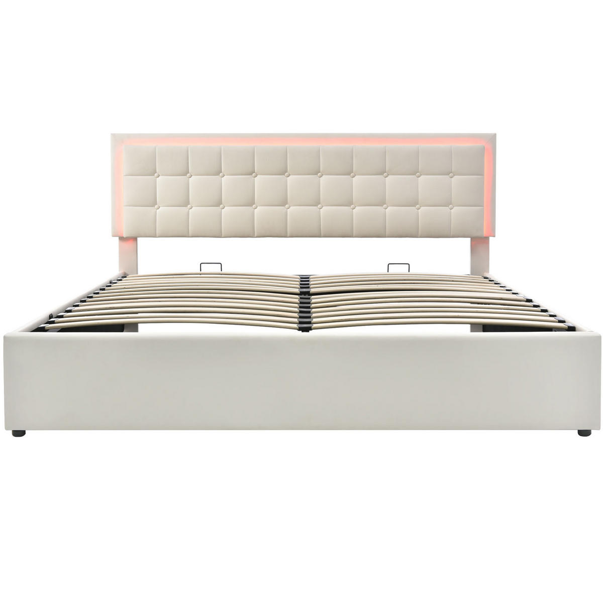 TAPECIRANI krevet 180/200 cm bijeli od PU kože s LED rasvjetom i spremištem - bijela, plastika (180/200cm) - OKWISH