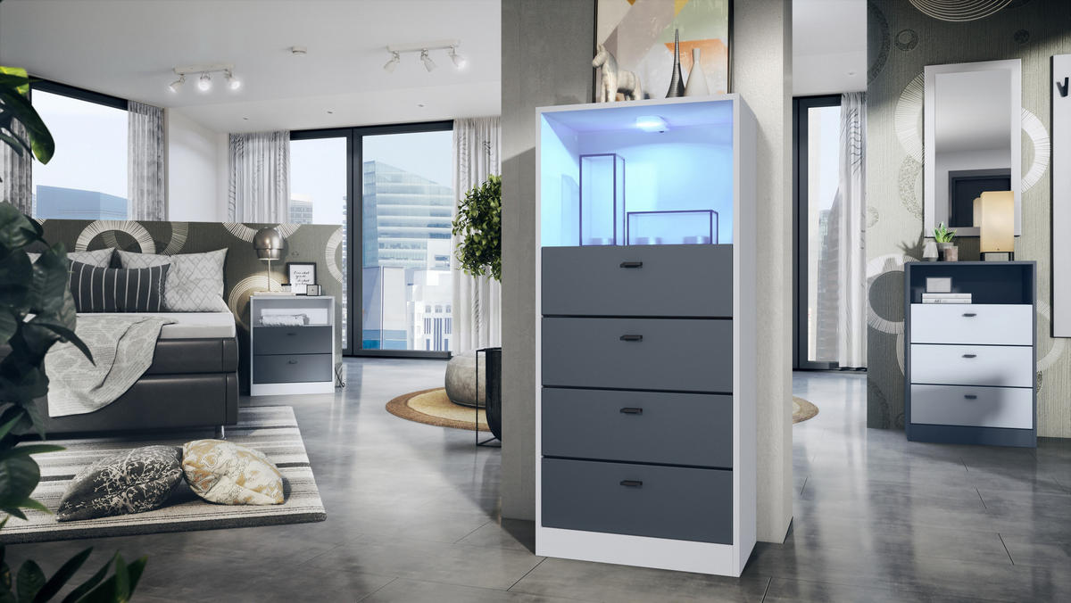 KOMMODE Pino Fronten in Anthrazit matt - Dunkelgrau/Anthrazit, Holzwerkstoff (56/125/36cm) - Vladon