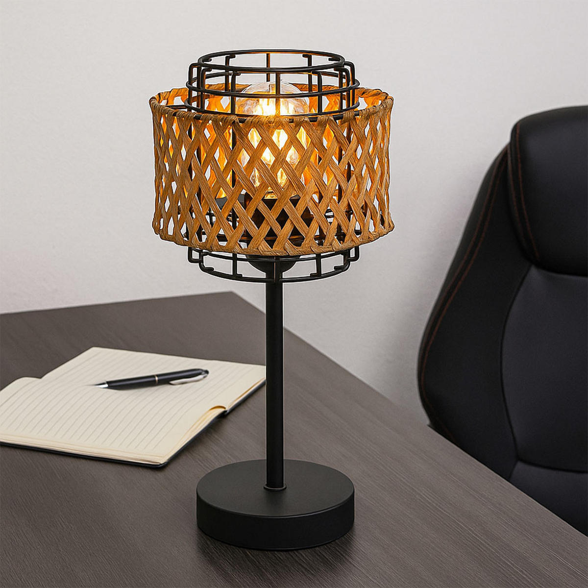 LED TISCHLEUCHTE Bambusgeflecht Braun - Braun, Holz (17/17/32cm) - Globo Lighting