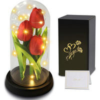KÜNSTLICHE Tulpe in Glaskuppel mit LED-Licht - Rot, Glas (25cm)