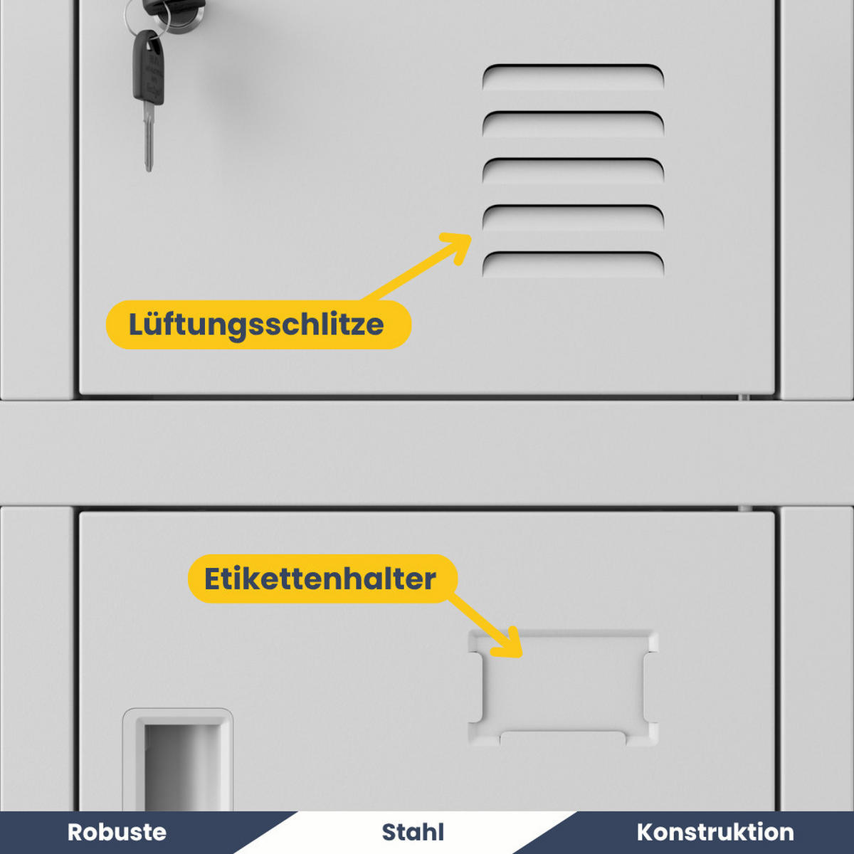 SCHLIESSFACHSCHRANK Spind TAMPA 8 Fächer 172x55,9x45cm Grau - Grau, Metall (55.9/172/45cm) - DELUKE