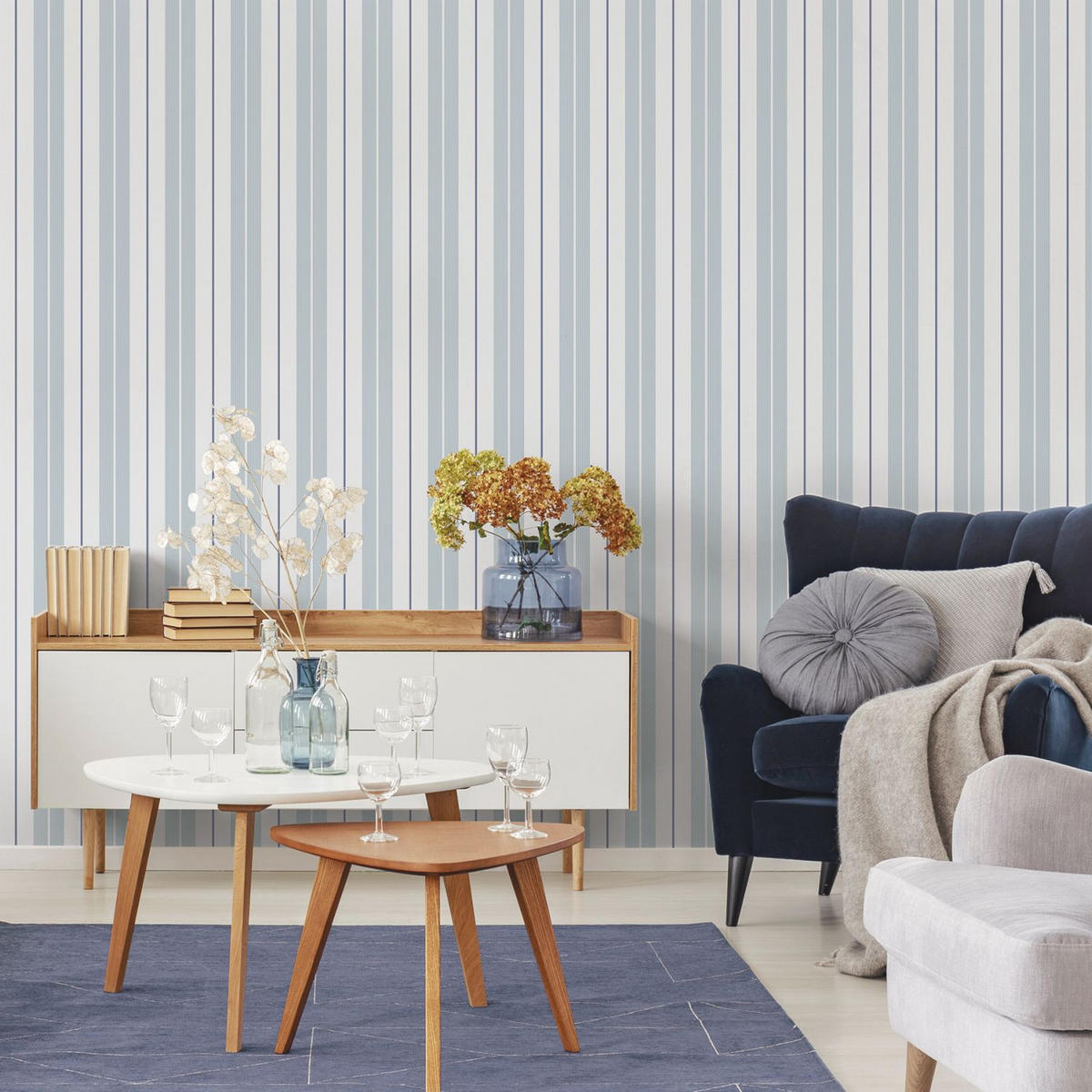 TAPETE Streifen 53 cm x 10.05 m - Blau, Papier (53/1000cm) - Sanders & Sanders