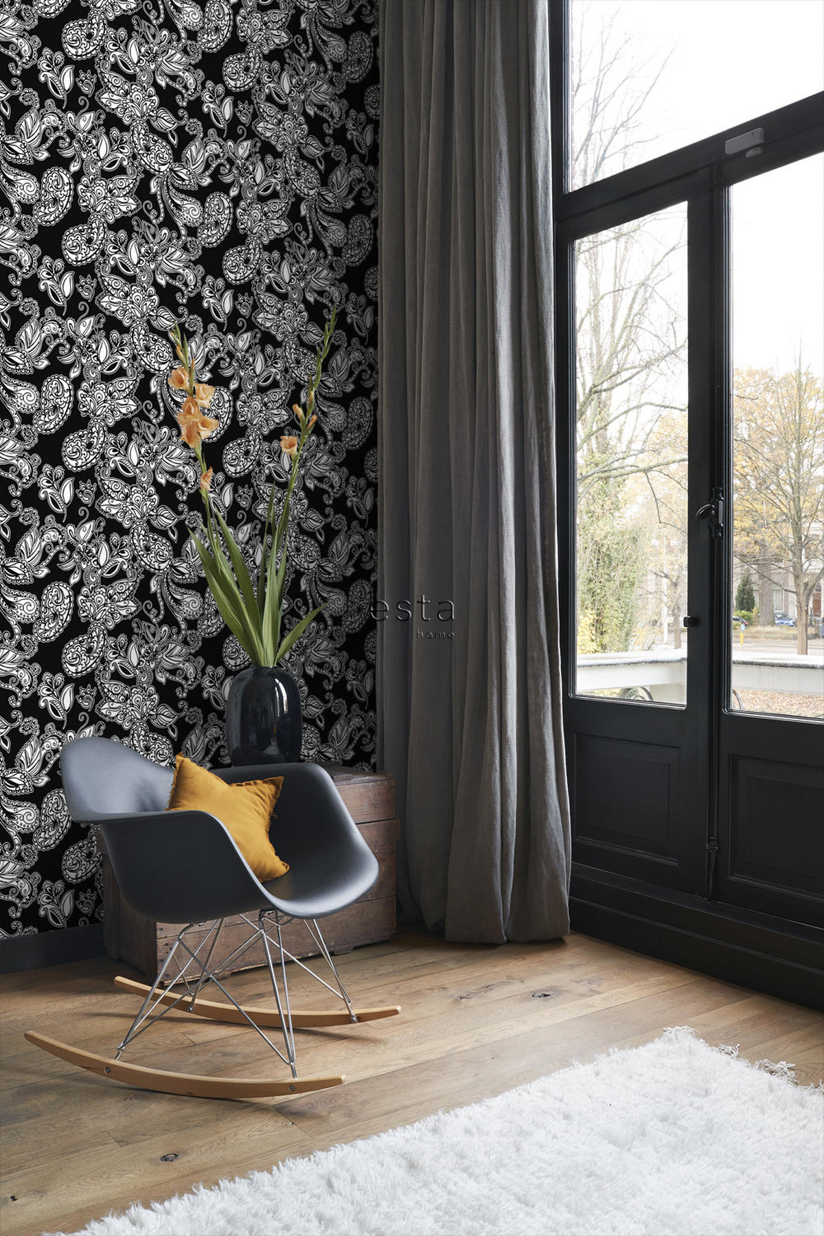 TAPETE funky Blumen und Paisleys 53 cm x 10.05 m - Schwarz, Papier (53/1000cm) - ESTAhome