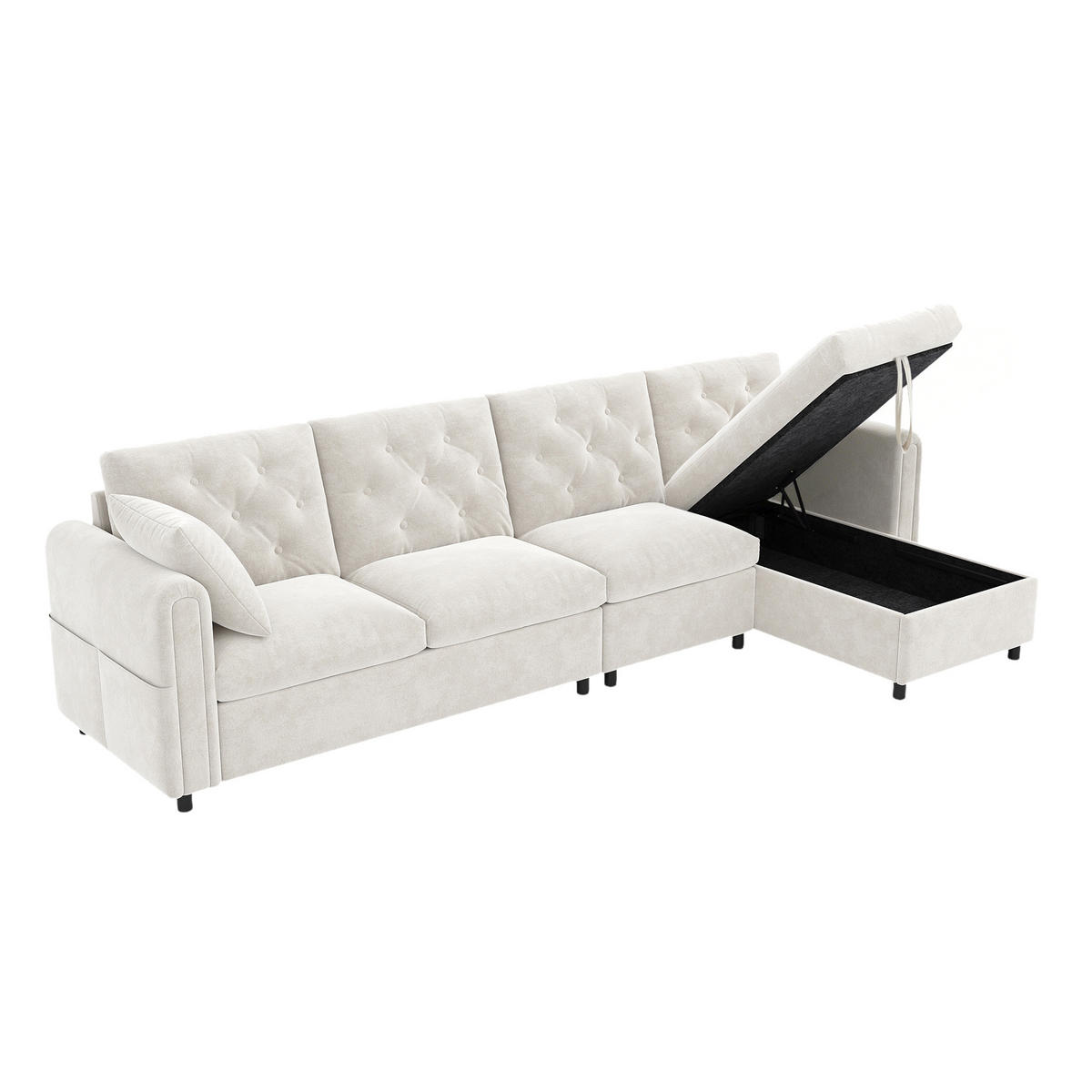 ECKSOFA 281/132/86 cm Beige mit 2 Stauraum und Magazintaschen - Beige, Textil (281/132cm) - Oxeza