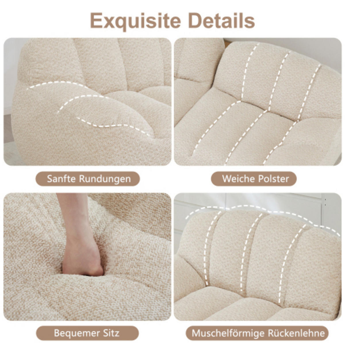 ECKSOFA 288x165x79 cm aus Granular Fleece rahmenlos modular mit 1 Ottoman,weiß - Weiß, Textil (165/288cm) - Luhomfu
