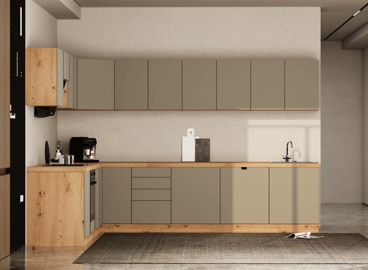 WINKELKÜCHE 300 cm x 240 cm - Langen KL23-M300 - in Beige/Matt - Beige, Holz (540/212/52cm)