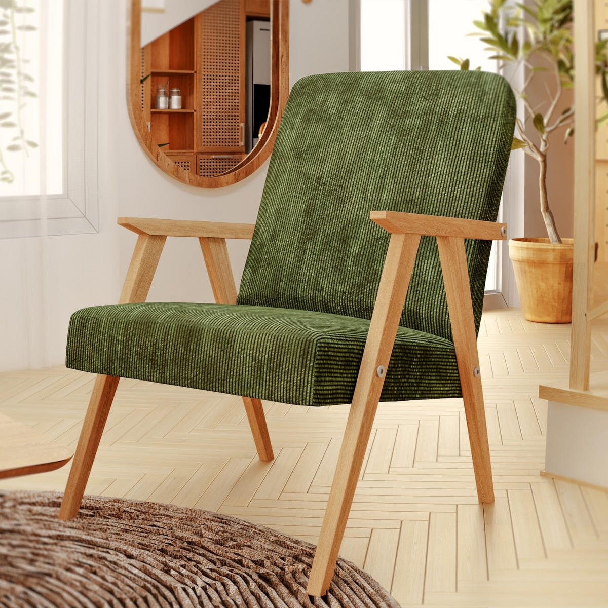 SESSEL Petra 81x63 cm im minimalistischen Stil Scandinavian, Holz, grün - Grün, Holz (59/81/63cm) - Margaret Hadas24
