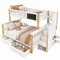 ETAGENBETT 90/200+140/200 mit Tafel, Stauraumtreppe und 2 Schubladen in Weiß und Helleiche - Weiß, Holz (90/200cm) - EVRYAE