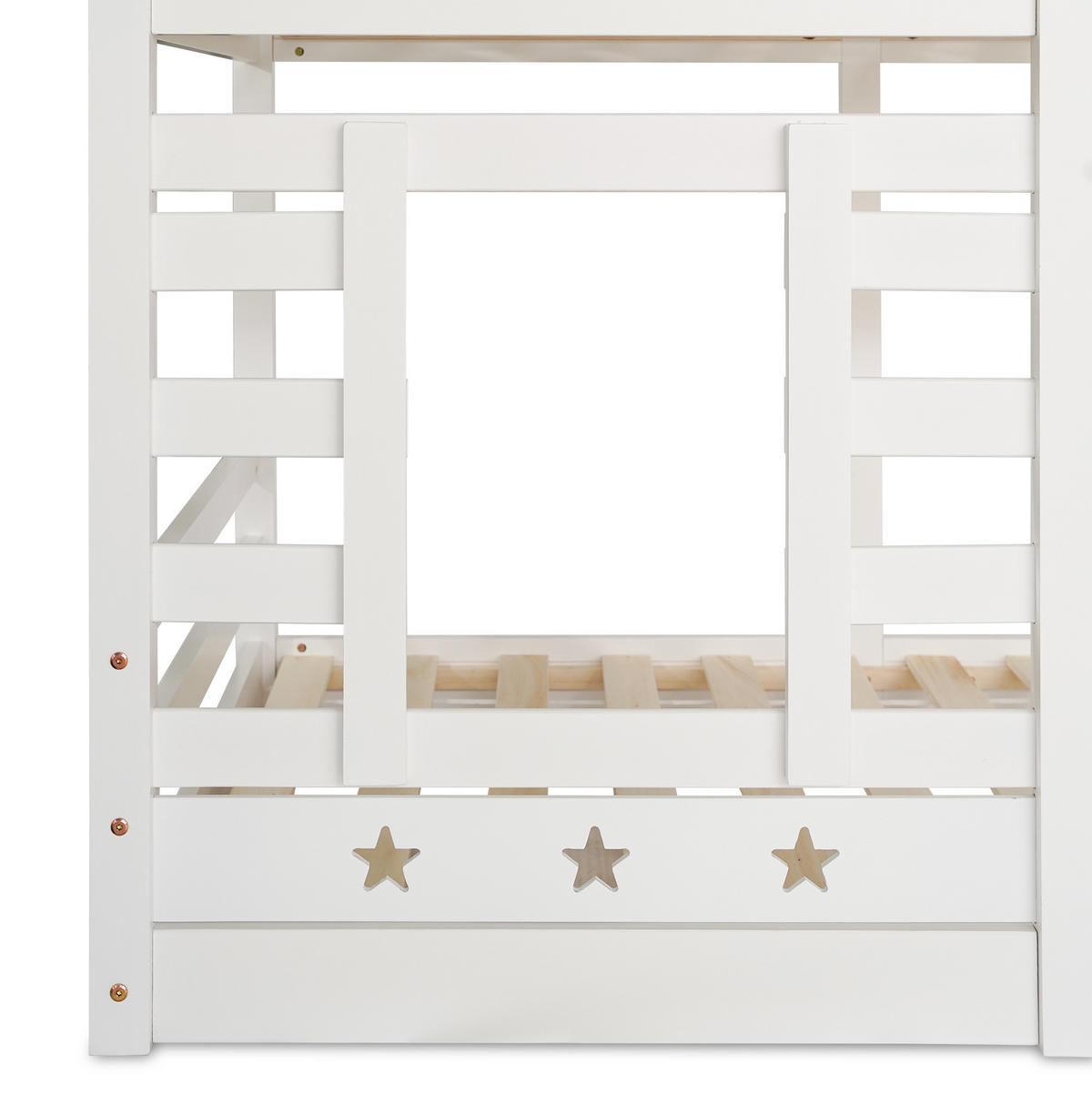 HAUSBETT 90/200 cm Weiß mit Treppe und Stauraum im Hausbett-Design - Weiß, Holzwerkstoff (90/200cm) - Flora Grace