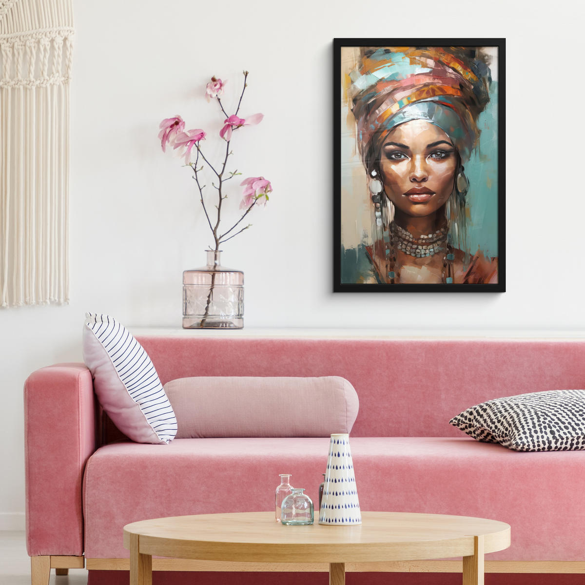 GERAHMTES BILD Frau - Kunst - Schmuck - Porträt 40x60 cm - Blaugrau, Papier (40/60cm) - MuchoWow
