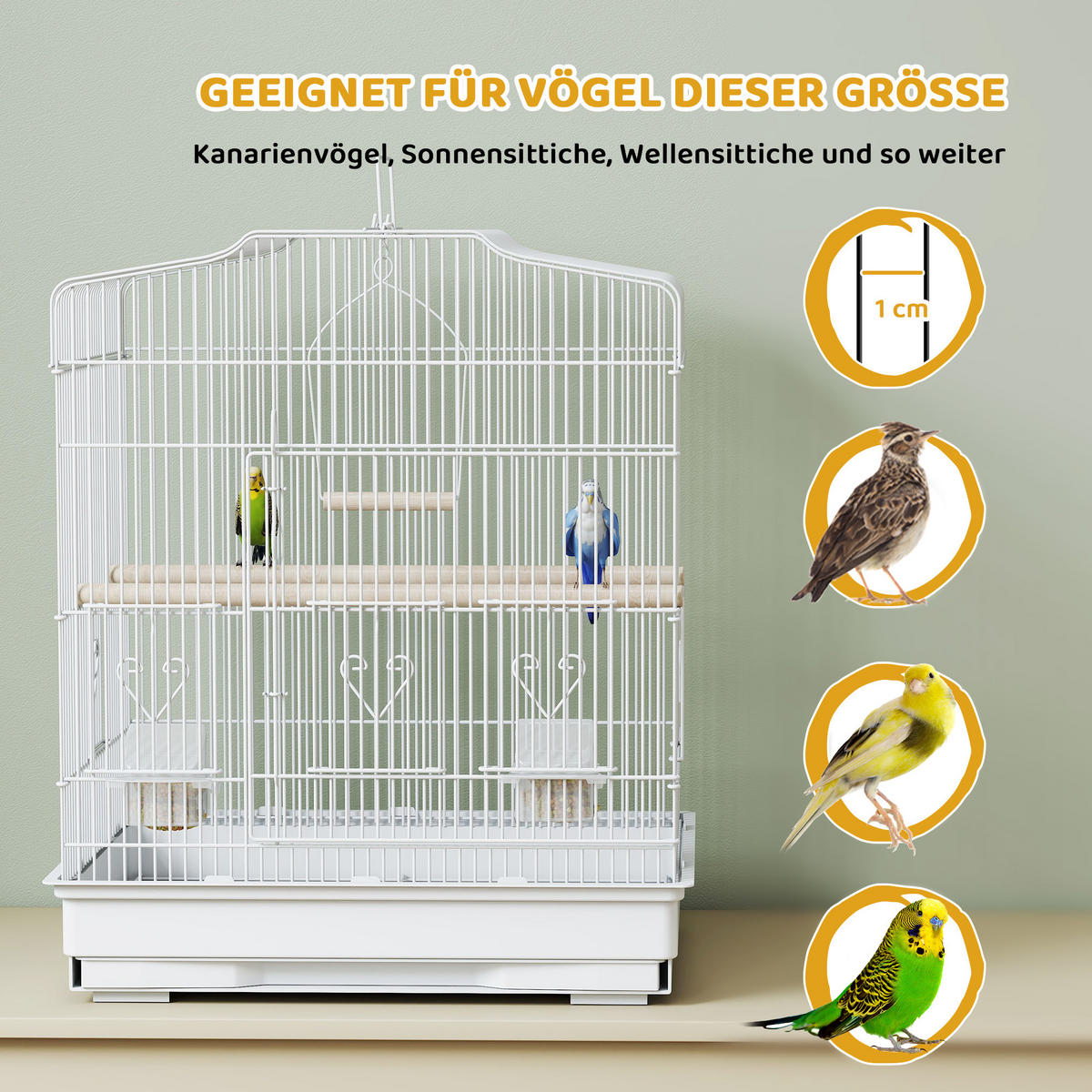 VOGELKÄFIG DE-10851 Vintage-Design für kleine Vogelarten Weiß - Weiß, Metall (36/59/46.5cm) - ComfortXL