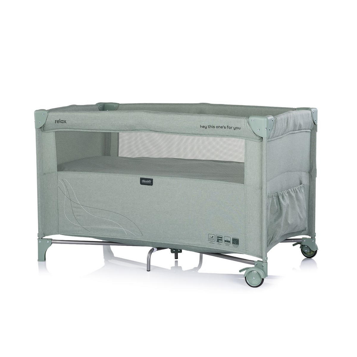 BABYREISEBETT Relax Leinen grün grau 2 Ebenen, Räder, als Beistellbett nutzbar, faltbar, Tragetasche - Grün, Metall (60/120cm) - Chipolino