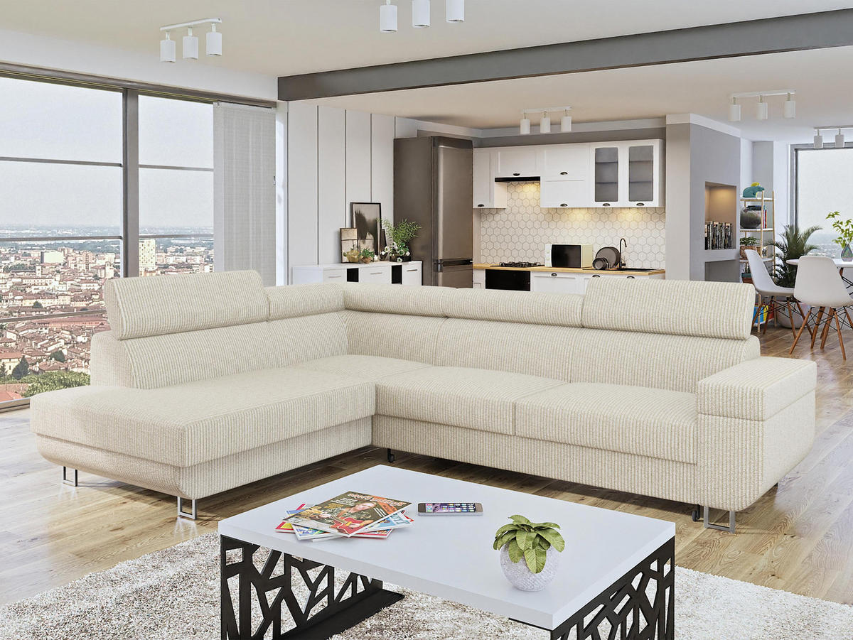 ECKSOFA Fonti Cord, Seite: Links - Beige, Holz/Textil (253/188cm) - MIRJAN24