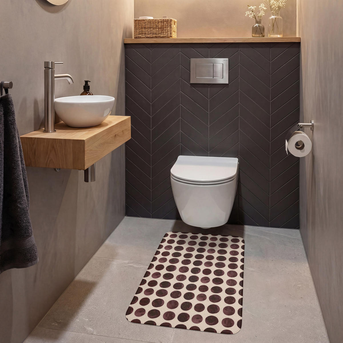 WC PŘEDLOŽKA Puntíky - Vzor - Hnědý 50x80 cm - bordeaux, textil/plast (50/1cm) - OnlyWow
