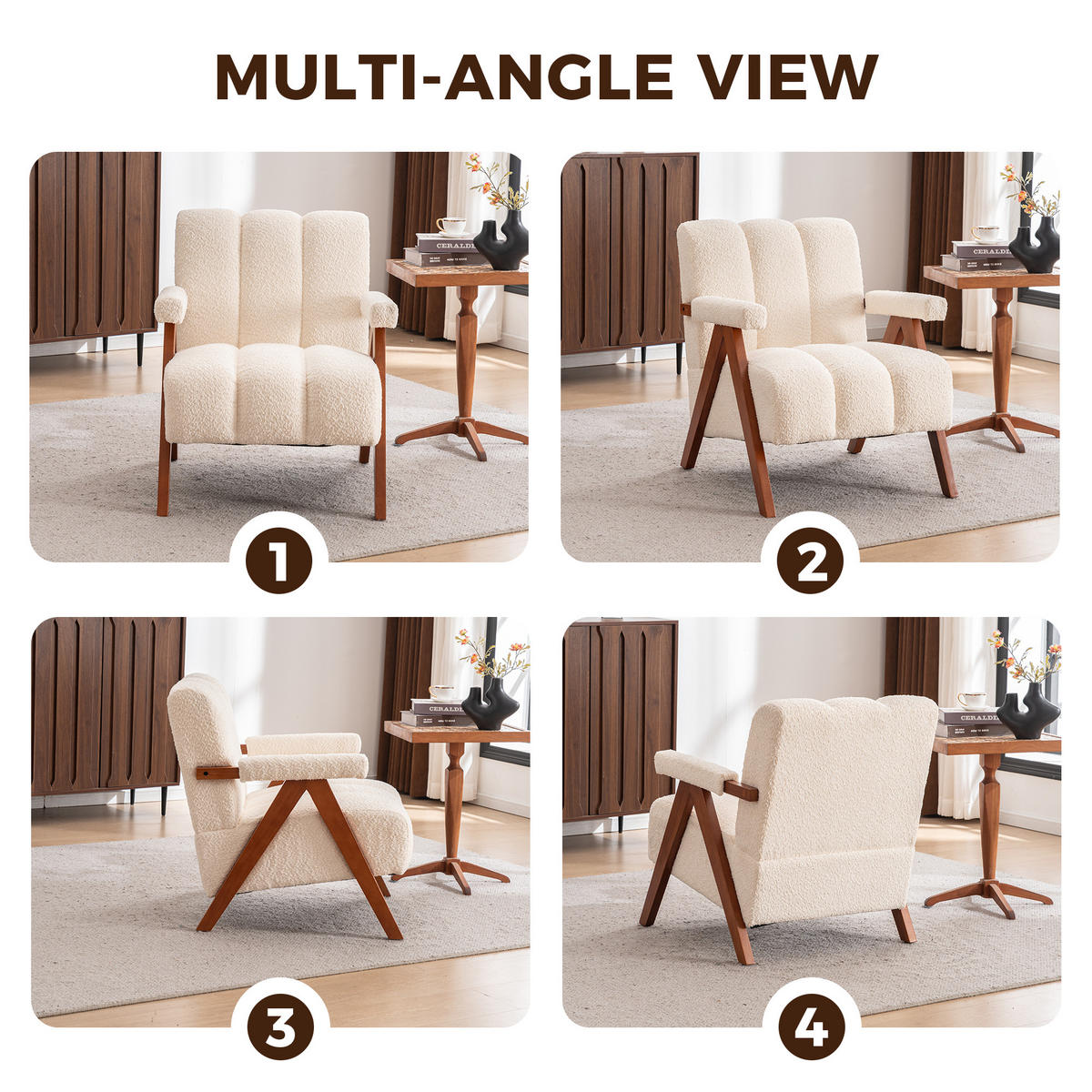 SESSEL Bouclé Beige mit Holzrahmen - Beige, Holz/Holzwerkstoff (77/77/68.5cm) - WISHDOR