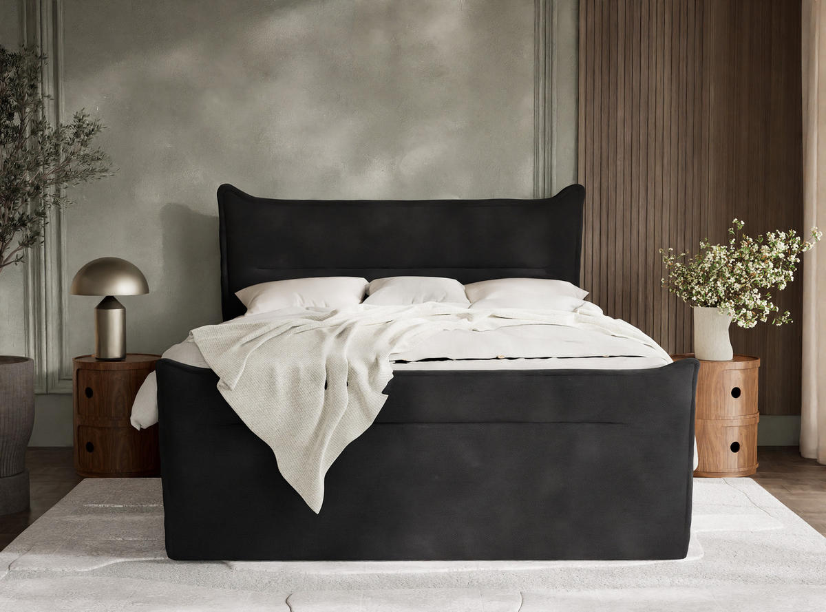 BOXSPRINGBETT Pelino 140/200 cm, in Schwarz, Bettkasten, Matratze, Topper - Schwarz, Holz/Holzwerkstoff (140/200cm) - Maison de Reve