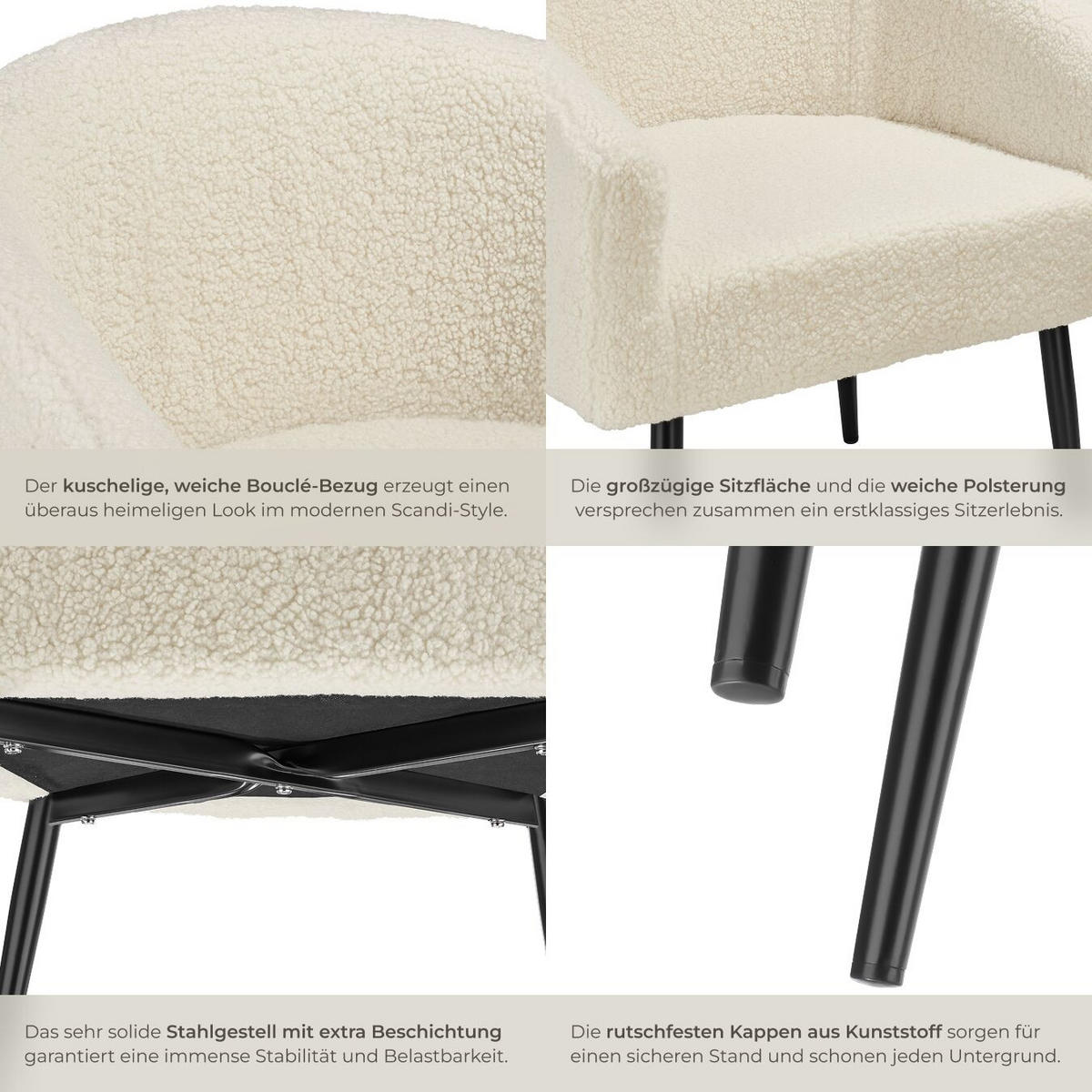 SESSEL Mysig,120 kg Belastbarkeit, 68 x 62 x 77 cm,creme - Creme, Kunststoff (68/77/62cm) - tectake