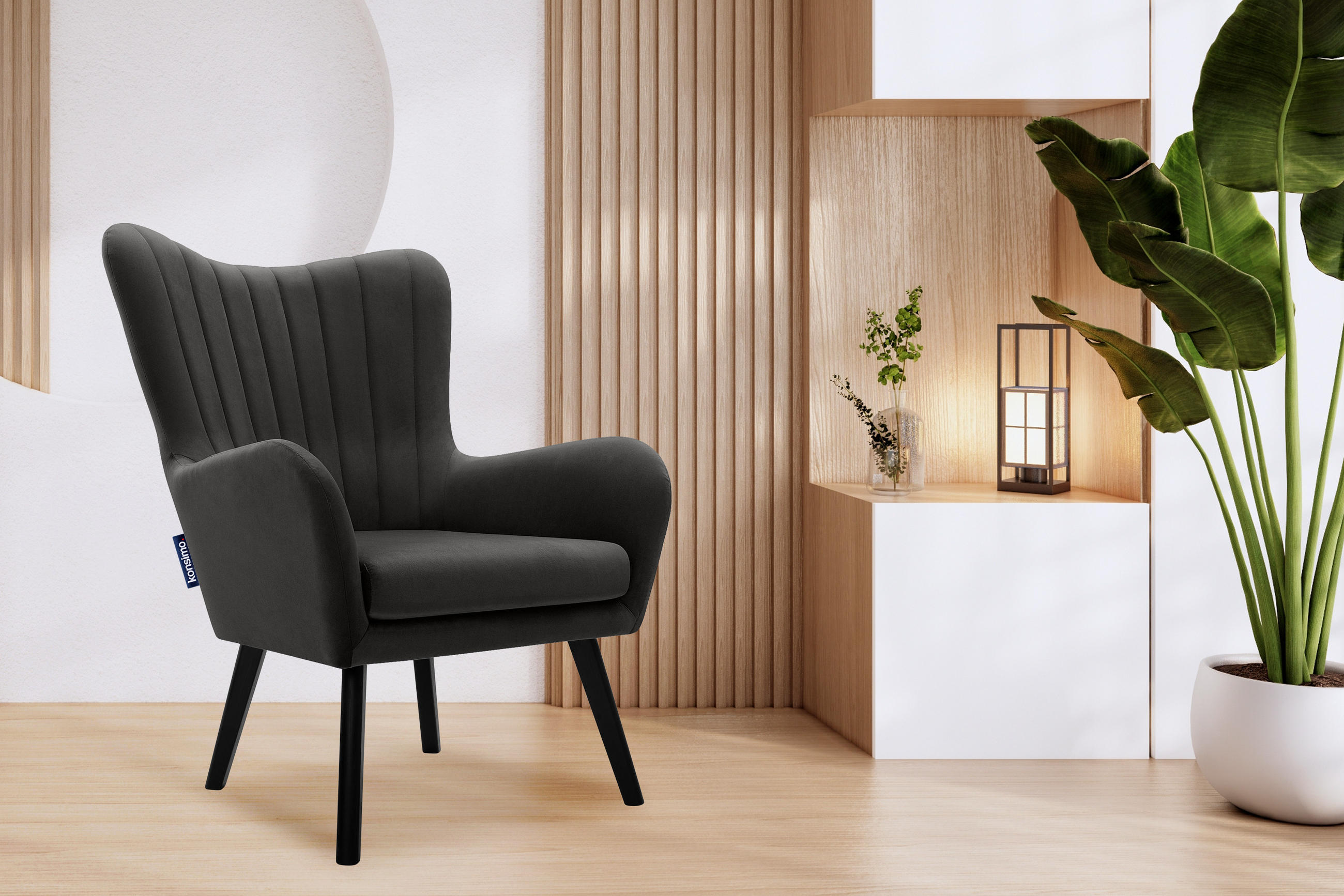 Thumbnail - Konsimo® Ohrensessel, Dunkelgrau, Holz, Textil, 76x100x78 cm, Hergestellt in Europa, Wohnzimmer, Sessel, Polstersessel