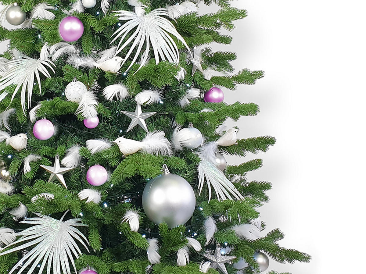 LAALU WEIHNACHTSBAUM geschmückt künstlich mit 222 Ornamenten POLAR PINK II 500 cm Baum mit Ständer und Weihnachtsschmuck - Silberfarben/Weiß, Kunststoff (500cm) - LAALU
