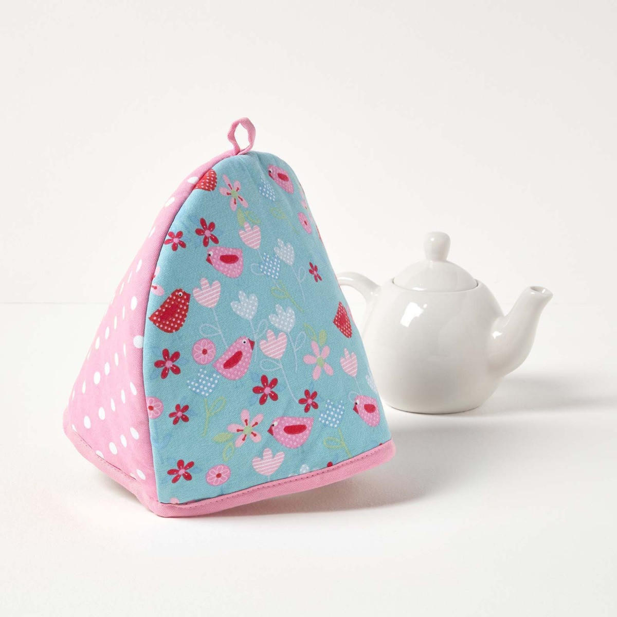 TEA COSY – Stoff-Teewärmer Vögel & Blumen - Blau, Textil (36/24/36cm) - Homescapes