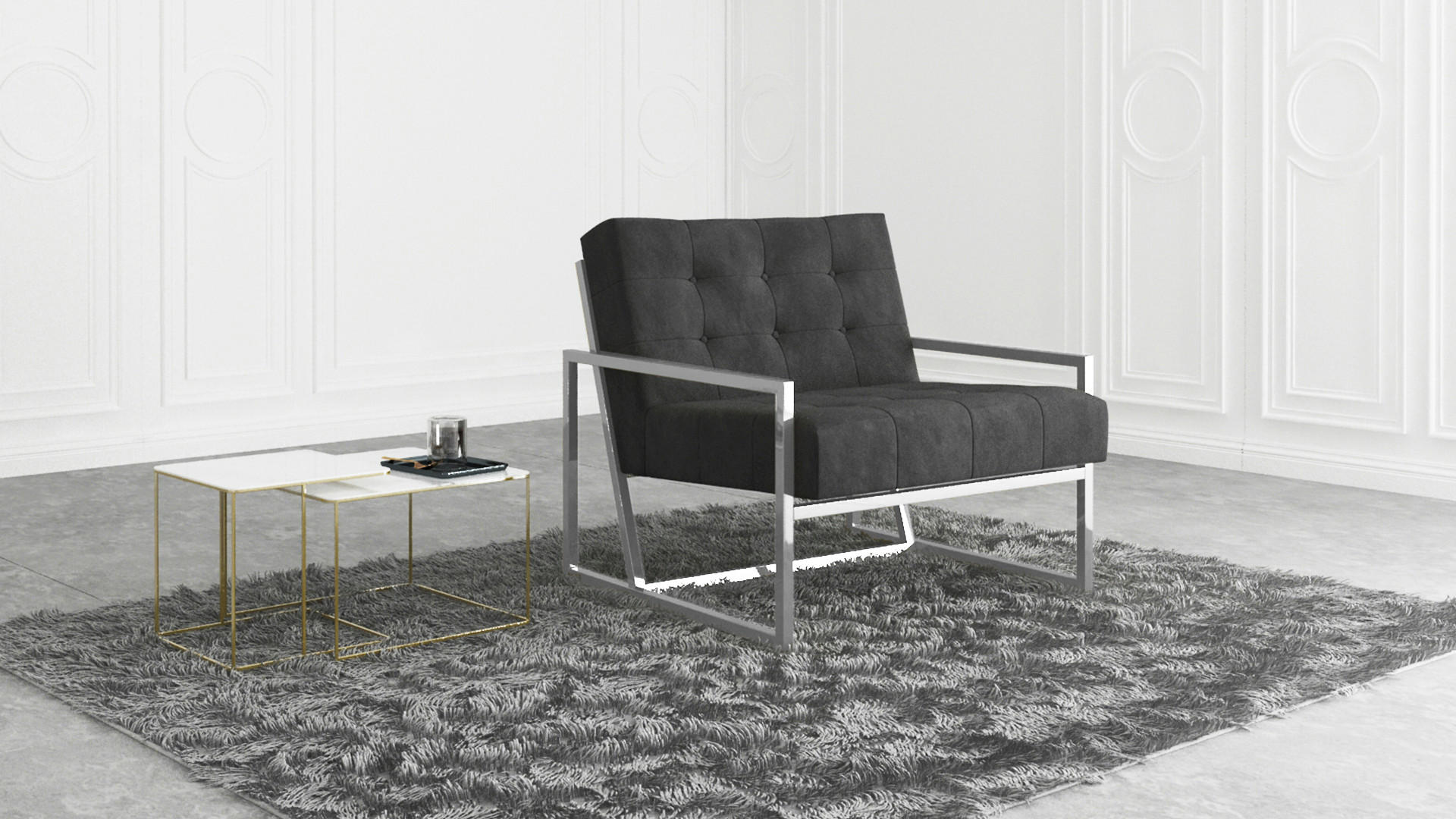 LOUNGESESSEL Duban Schwarz Samtstoff - Silberfarben/Schwarz, Holz/Textil (84/81/89cm) - S-Style Möbel