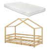 HAUSBETT Knätten mit Matratze - Naturfarben, Holz/Textil (90/200cm) - [en.casa]