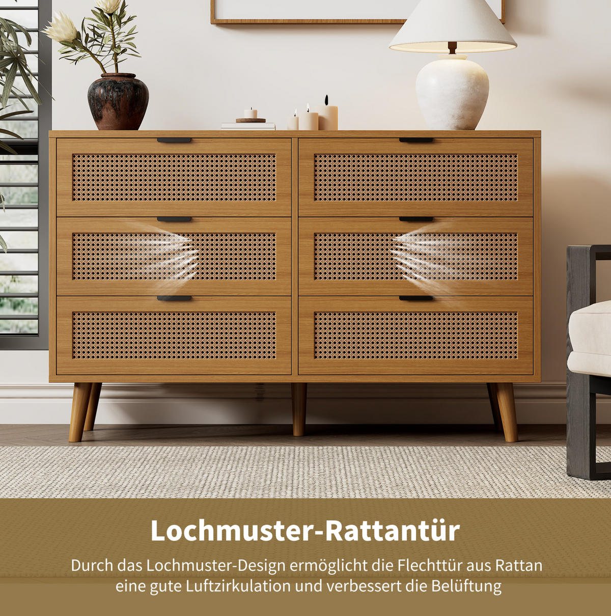 SIDEBOARD 120/76,5/40 cm Walnuss aus Spanplatte mit 6 Schubladen - Naturfarben, Holzwerkstoff (40/76.5/120cm) - OKMYHOME