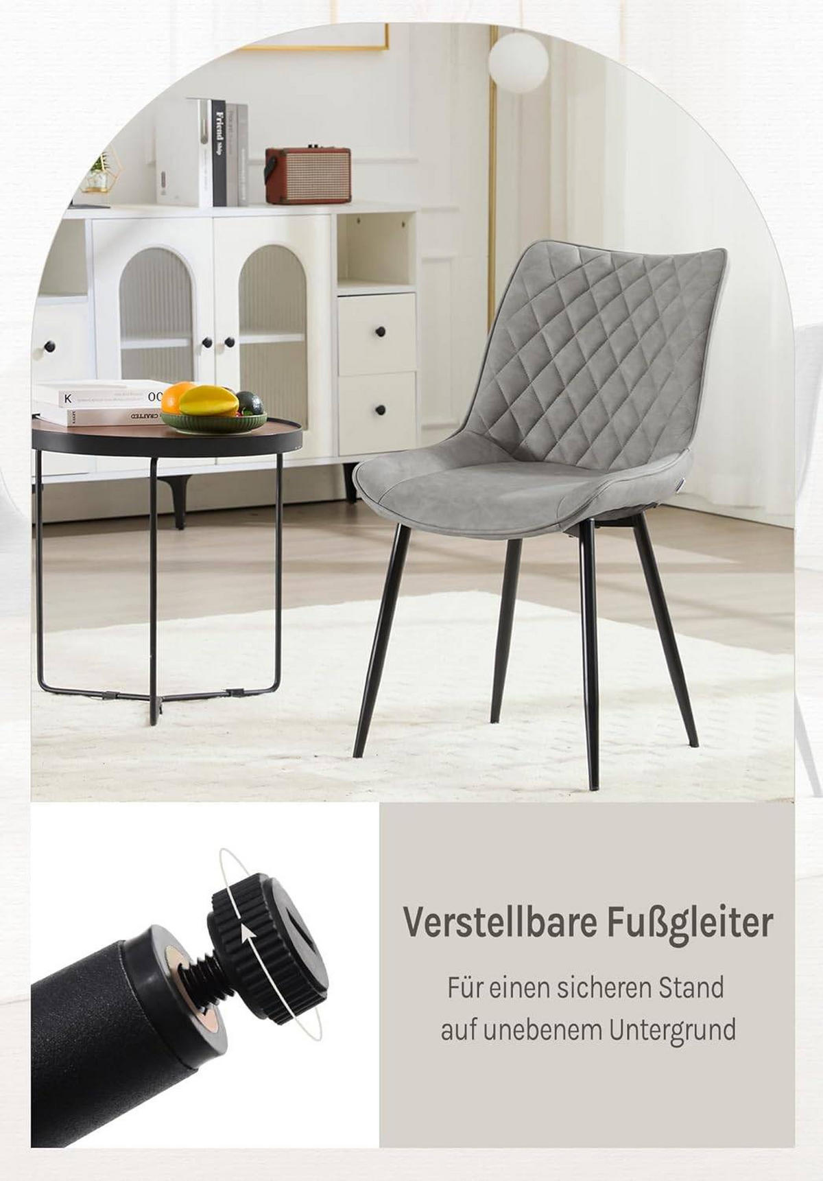 ESSZIMMERSTUHL 4er Set, Polsterstühle mit Rückenlehne - Schwarz/Grau, Metall (46.5/84/42.5cm) - Woltu
