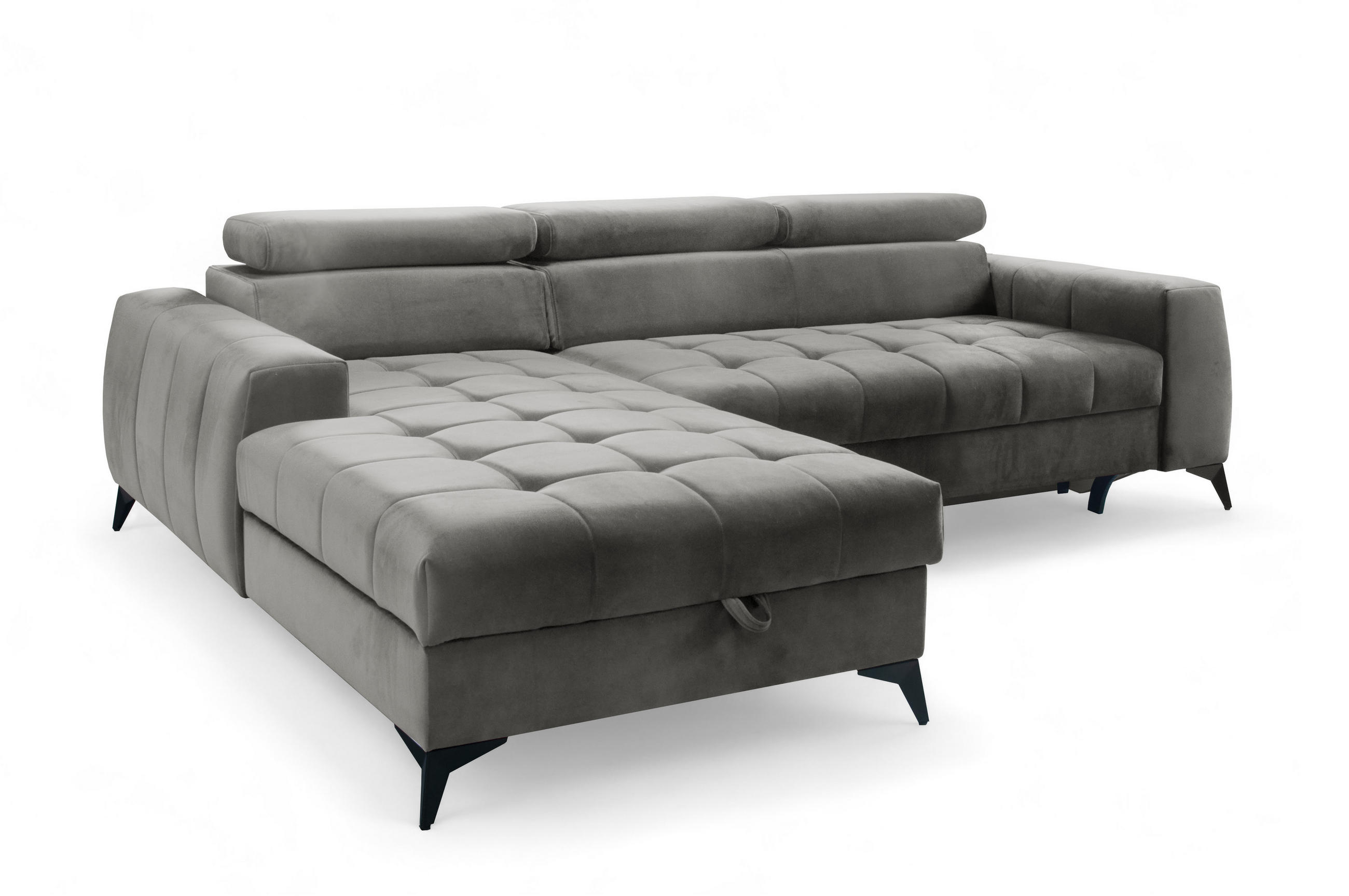 ECKSOFA L Form Arkucio Mini Grau 260/200/95 cm Links mit Schlaffunktion - Schwarz/Grau, Textil/Metall (200/260cm) - AX Living