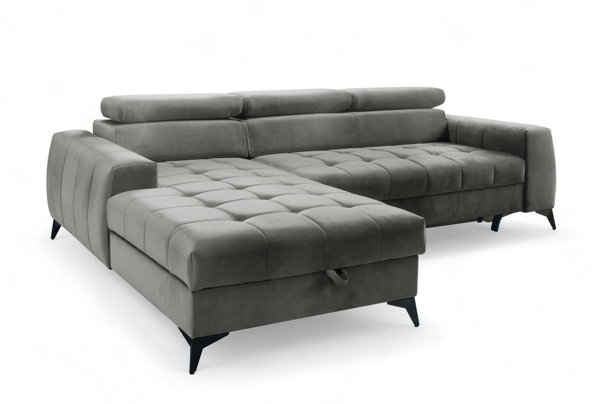 ECKSOFA L Form Arkucio Mini Grau 260/200/95 cm Links mit Schlaffunktion - Schwarz/Grau, Textil/Metall (200/260cm) - AX Living