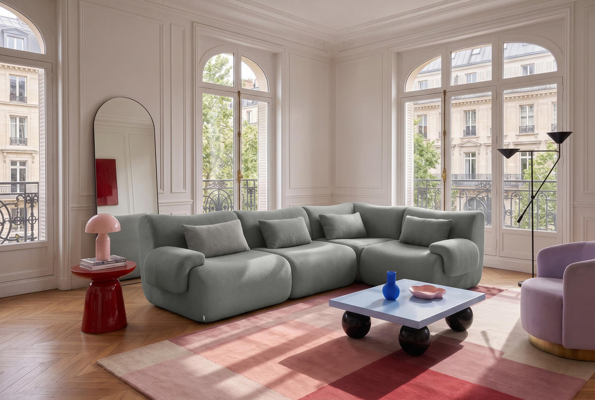 ECKSOFA Bouclé-Stoff Wolkengrau - Grau, Textil (269/182cm) - MILYsofa