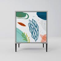 SIDEBOARD BOTANICAL HURRICANE, Grau, 57,5x42x72,5 cm, Schwarze Metallfüße - Multicolor/Schwarz, Holzwerkstoff/Metall (57.5/72.5/42cm) - SpaceRebels