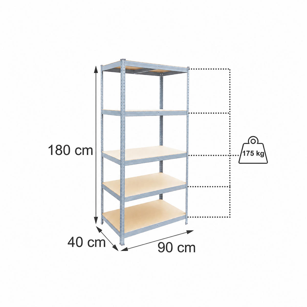 RAFT Gri sarcină grea 5-polițe oțel - multicolor, material plastic/compozit lemnos (90/180/40cm) - Relaxdays