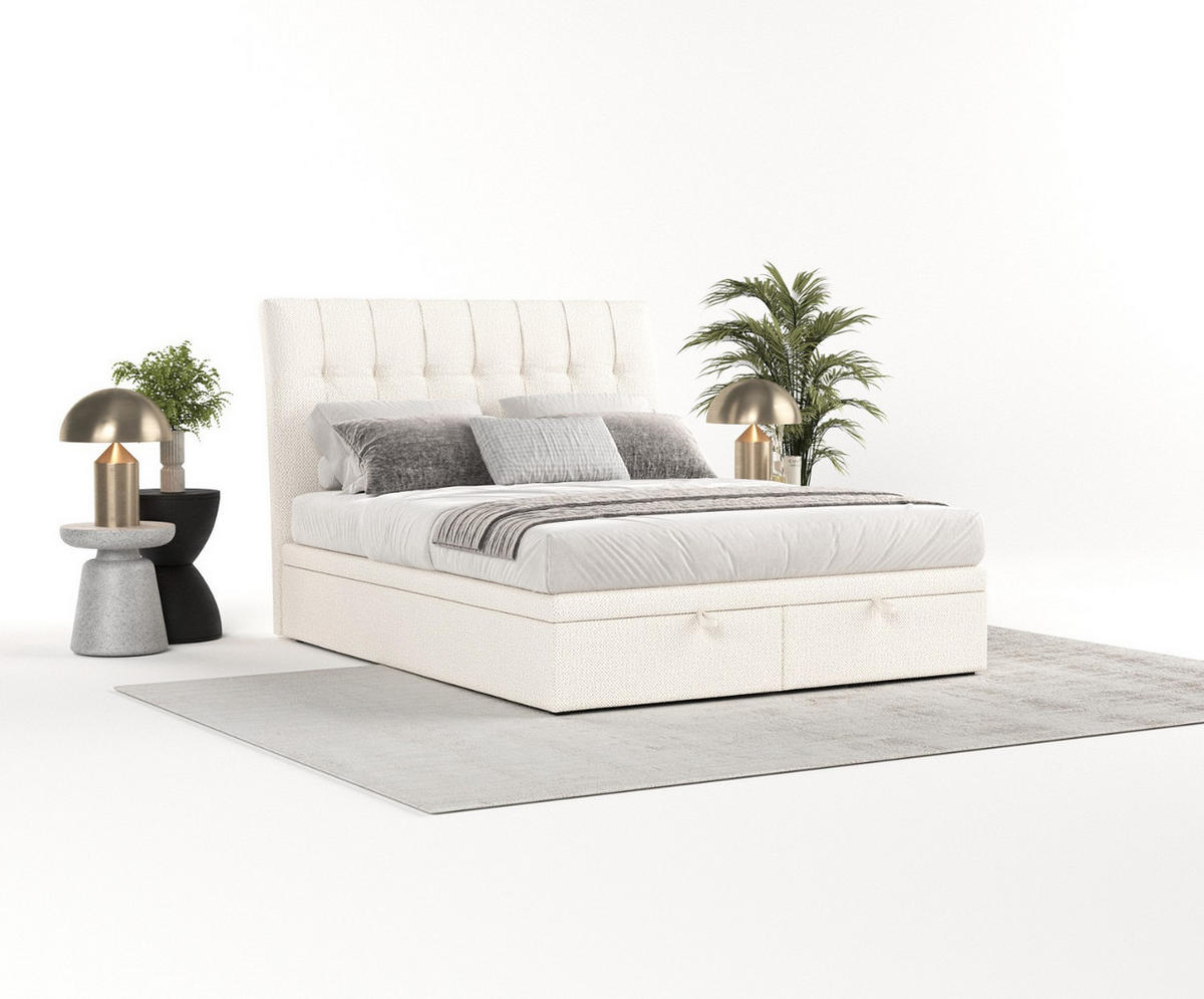 POLSTERBETT Kelsea mit Stauraum 160/200 cm Creme im Alta Stoff - Creme/Schwarz, Holz/Holzwerkstoff (160/200cm) - AltaBeds