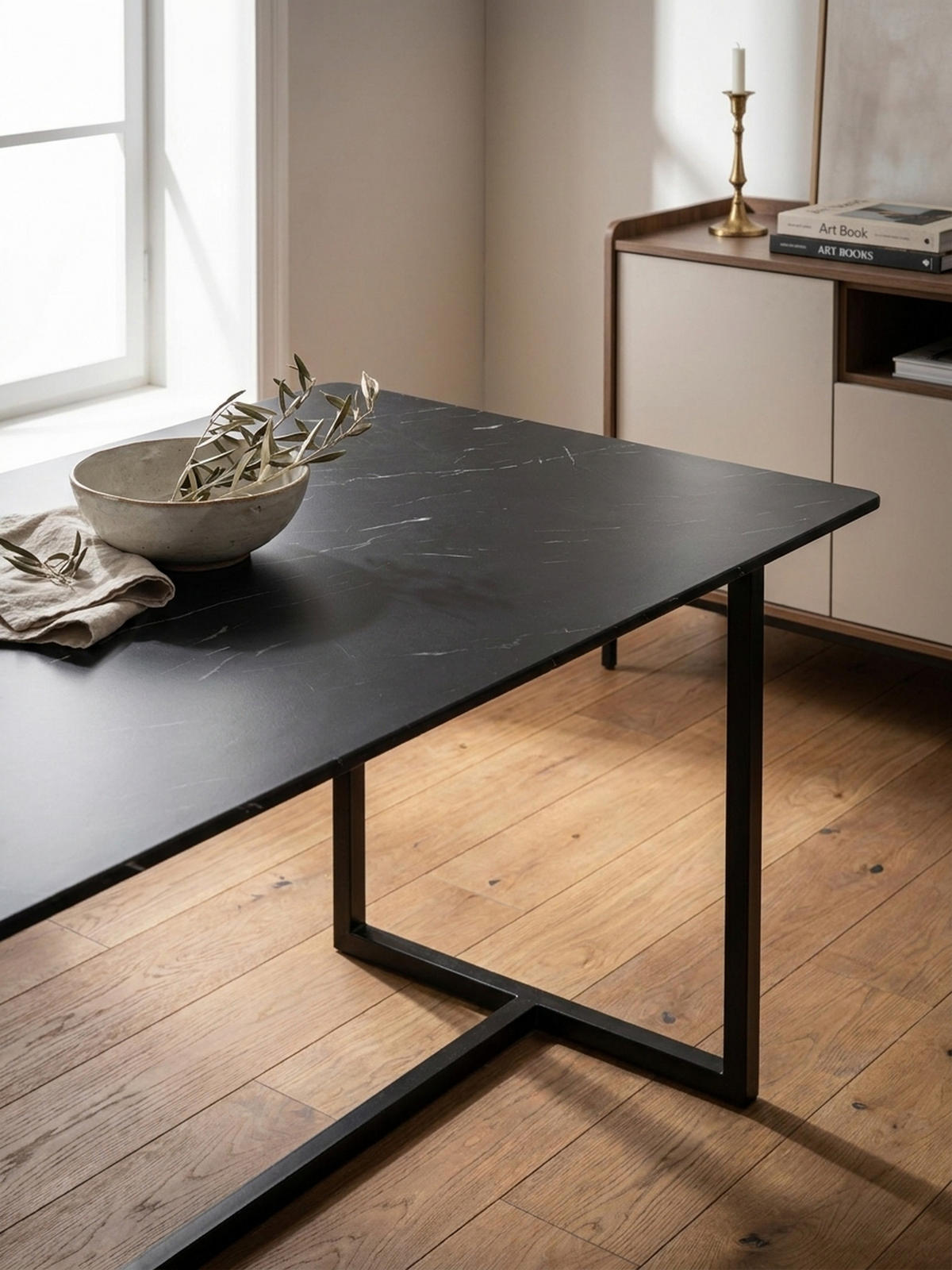 ESSTISCH Marmoroptik Metall Rechteckig Modern Klein, Schwarz 160x80x76 cm - Schwarz, Holzwerkstoff/Metall (80/160/76cm) - KADIMA DESIGN