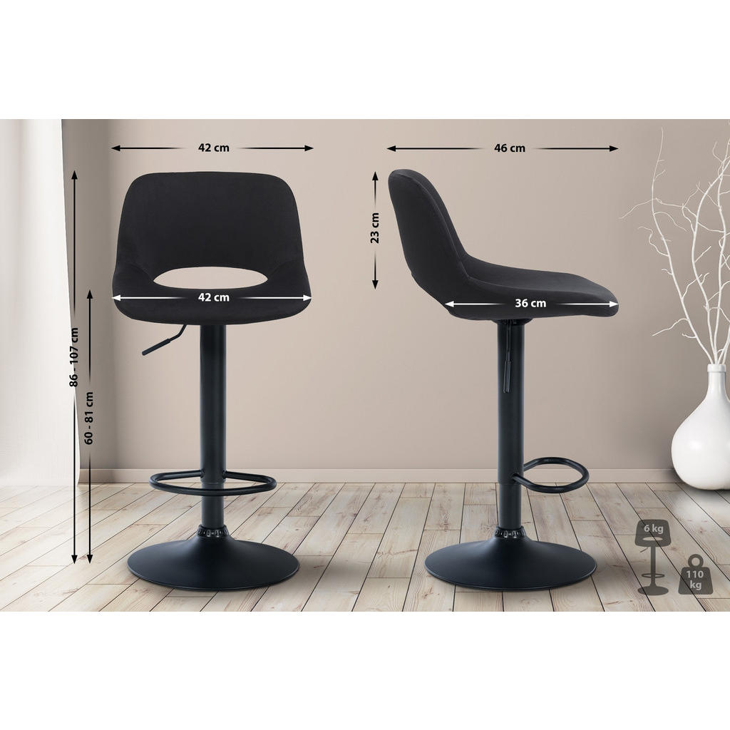 Thumbnail - CLP Barhocker, Schwarz, Textil, 42x86x46 cm, Esszimmer, Barmöbel, Barhocker