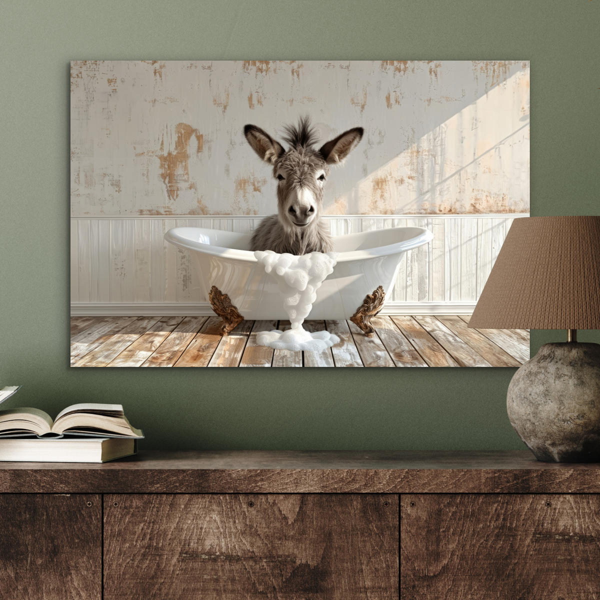 METALLBILD Esel - Tiere - Badewanne - Schaumstoff 60x40 cm - Weiß, Metall (60/40cm) - MuchoWow