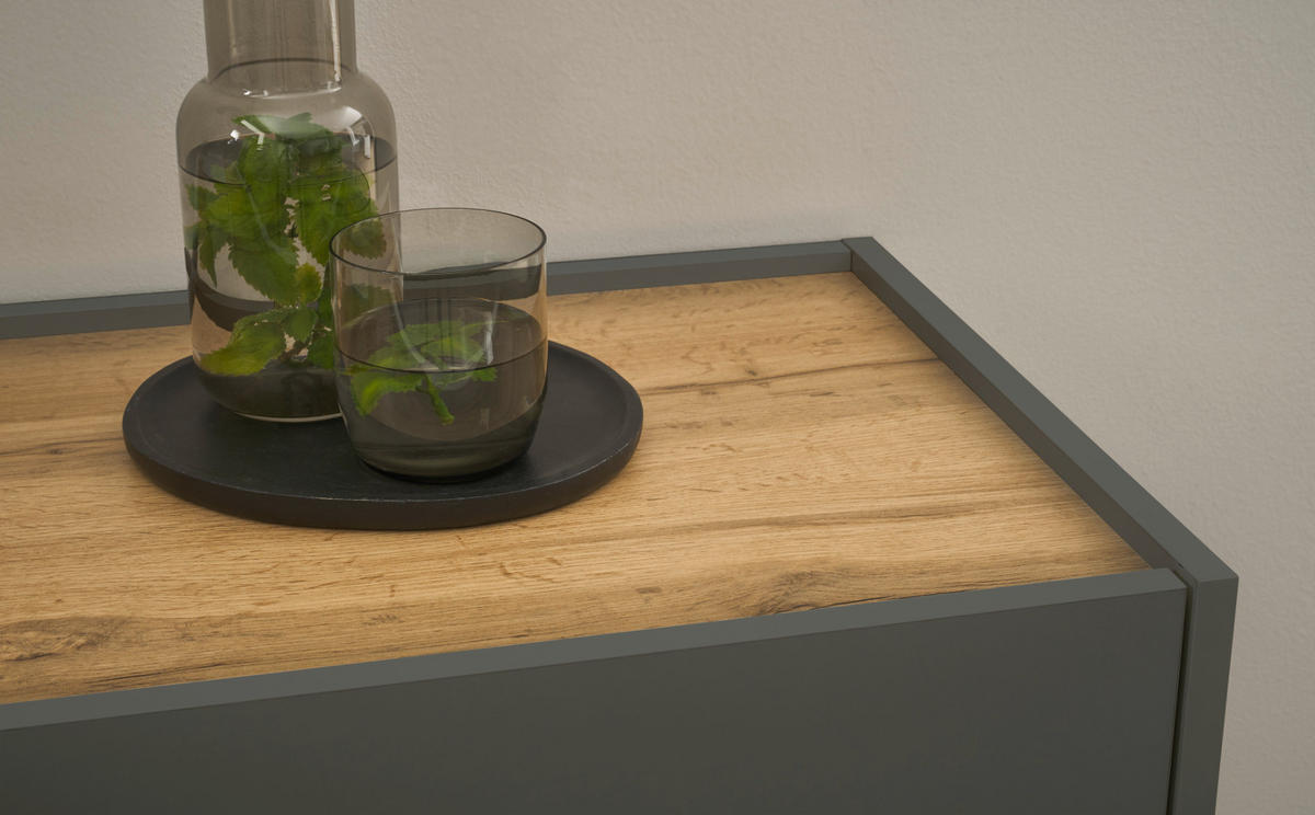 GARDEROBEN-SET 5-teilig grau matt, Eiche Wotan 265 cm, Flurmöbel mit viel Stauraum - Eiche Wotan/Schwarz, Glas/Holzwerkstoff (265/200/40cm) - Furn.Design