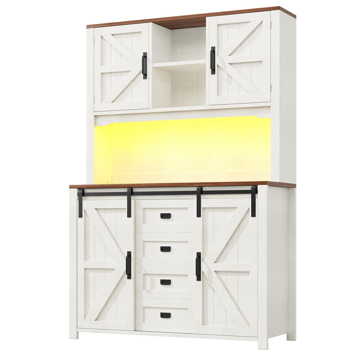 BUFFET 115/40/174,7 cm in Weiß mit LED-Beleuchtung und Schiebetüren - Weiß, Holzwerkstoff (115/174.7/40cm) - Flora Grace