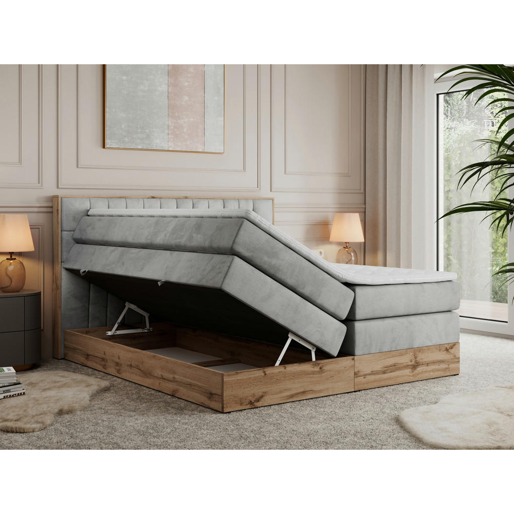 Thumbnail - MKS Boxspringbett, Hellgrau, Textil, 2-Sitzer, H4, Rechteckig, 140x200 cm, Schlafzimmer, Betten, Boxspringbetten