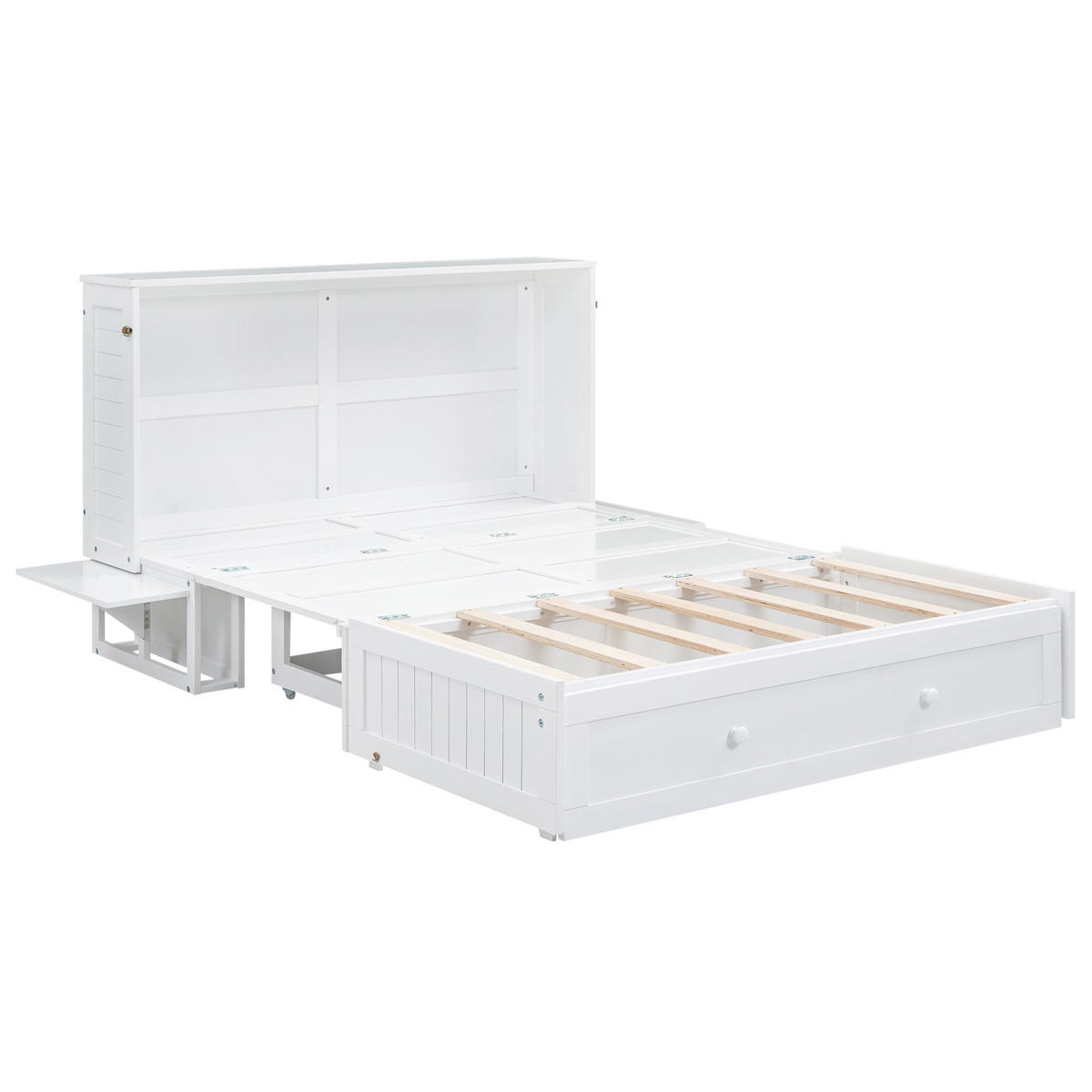 BETT 140/200 cm mit Stauraum und Regal – klappbares Schrankbett in Weiß - Weiß, Holz (140/200cm) - BEAOK