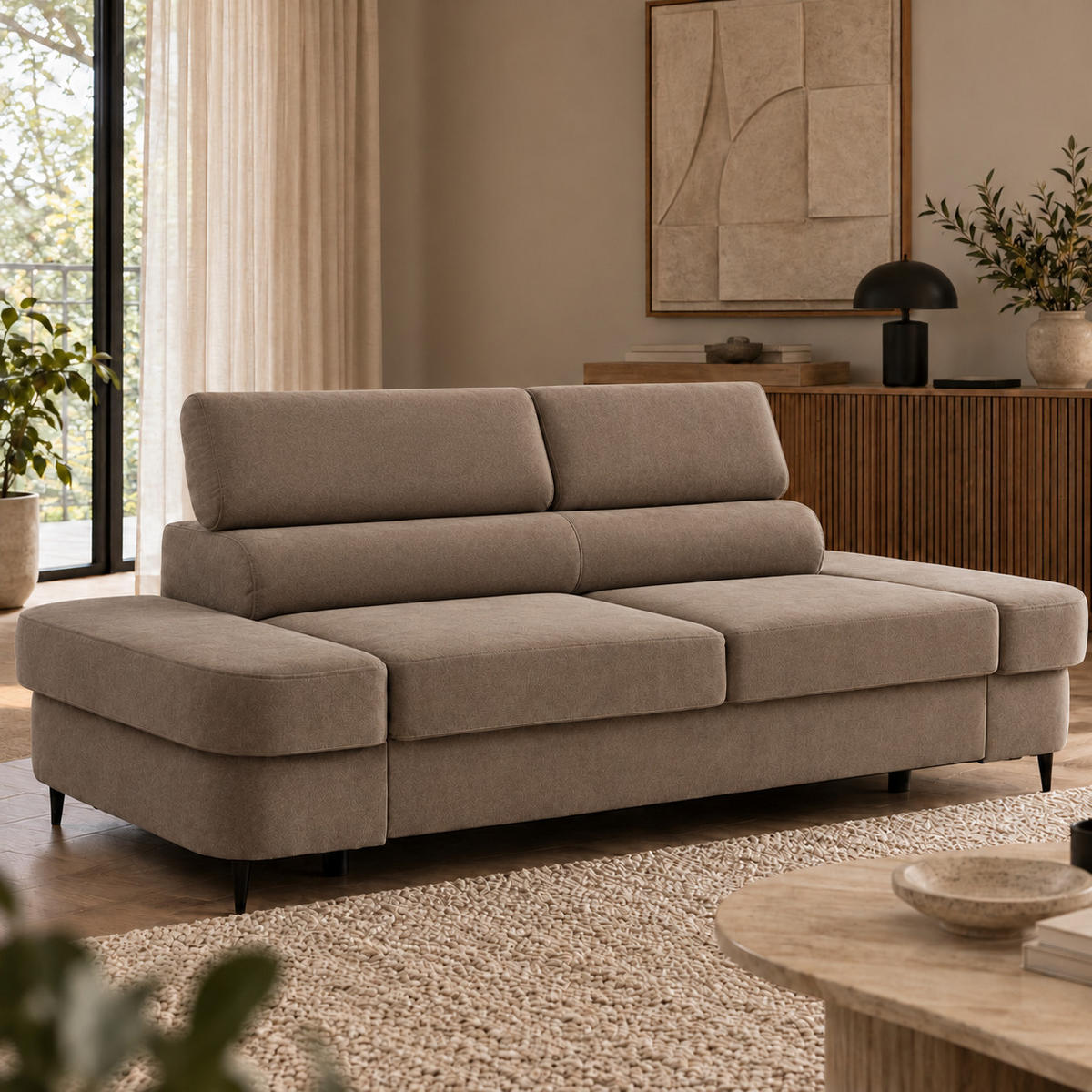 2-SITZER-SOFA PRIAM 206 cm Velours Beige - Beige/Schwarz, Holz/Textil (206/95/102cm) - Muffo