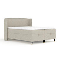 BOXBETT Monpelli Beige Grau 180/200 cm mit Matratze und Topper - Beige/Schwarz, Holz/Holzwerkstoff (180/200cm) - Maison de Reve
