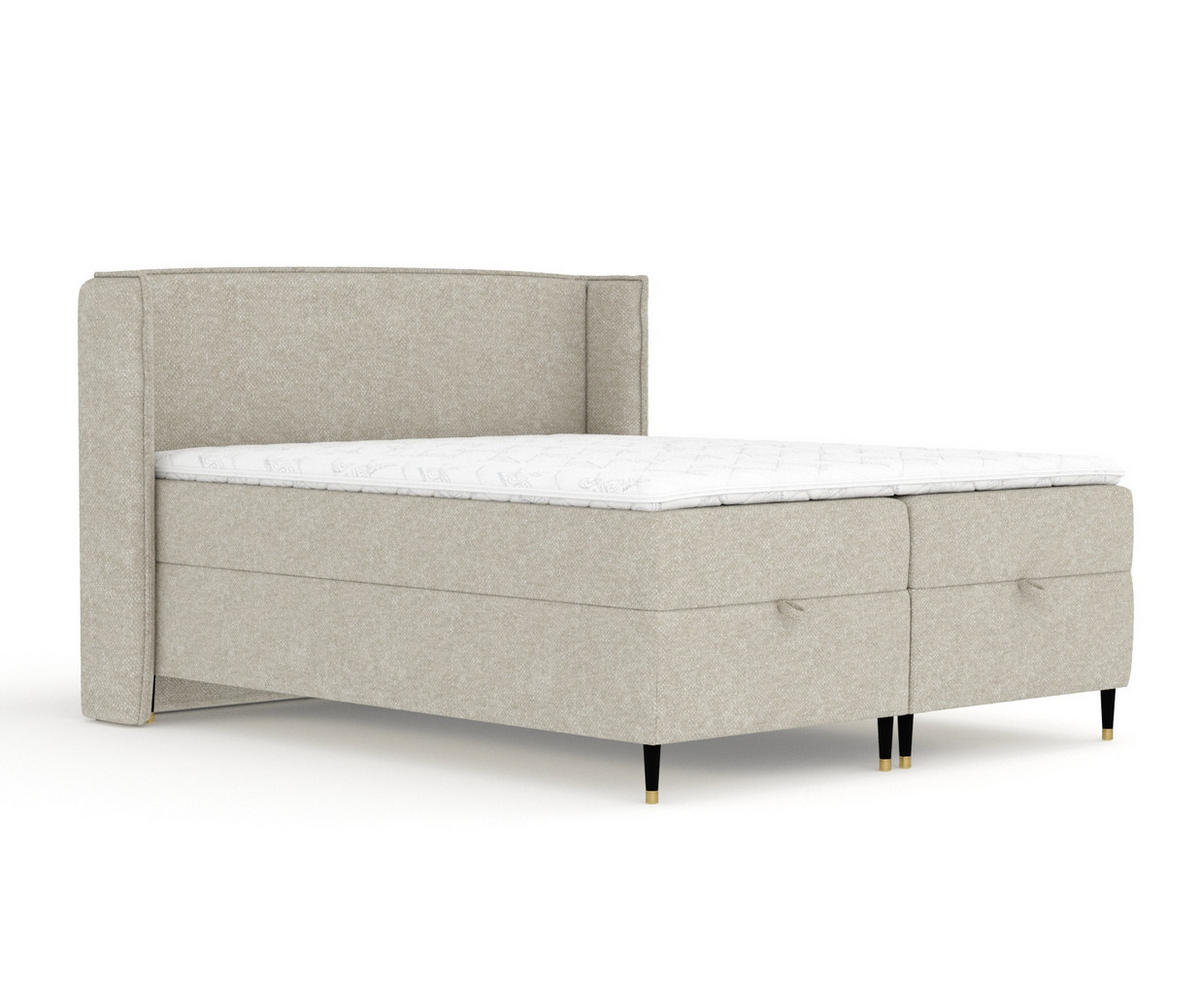 BOXBETT Monpelli Beige Grau 180/200 cm mit Matratze und Topper - Beige/Schwarz, Holz/Holzwerkstoff (180/200cm) - Maison de Reve