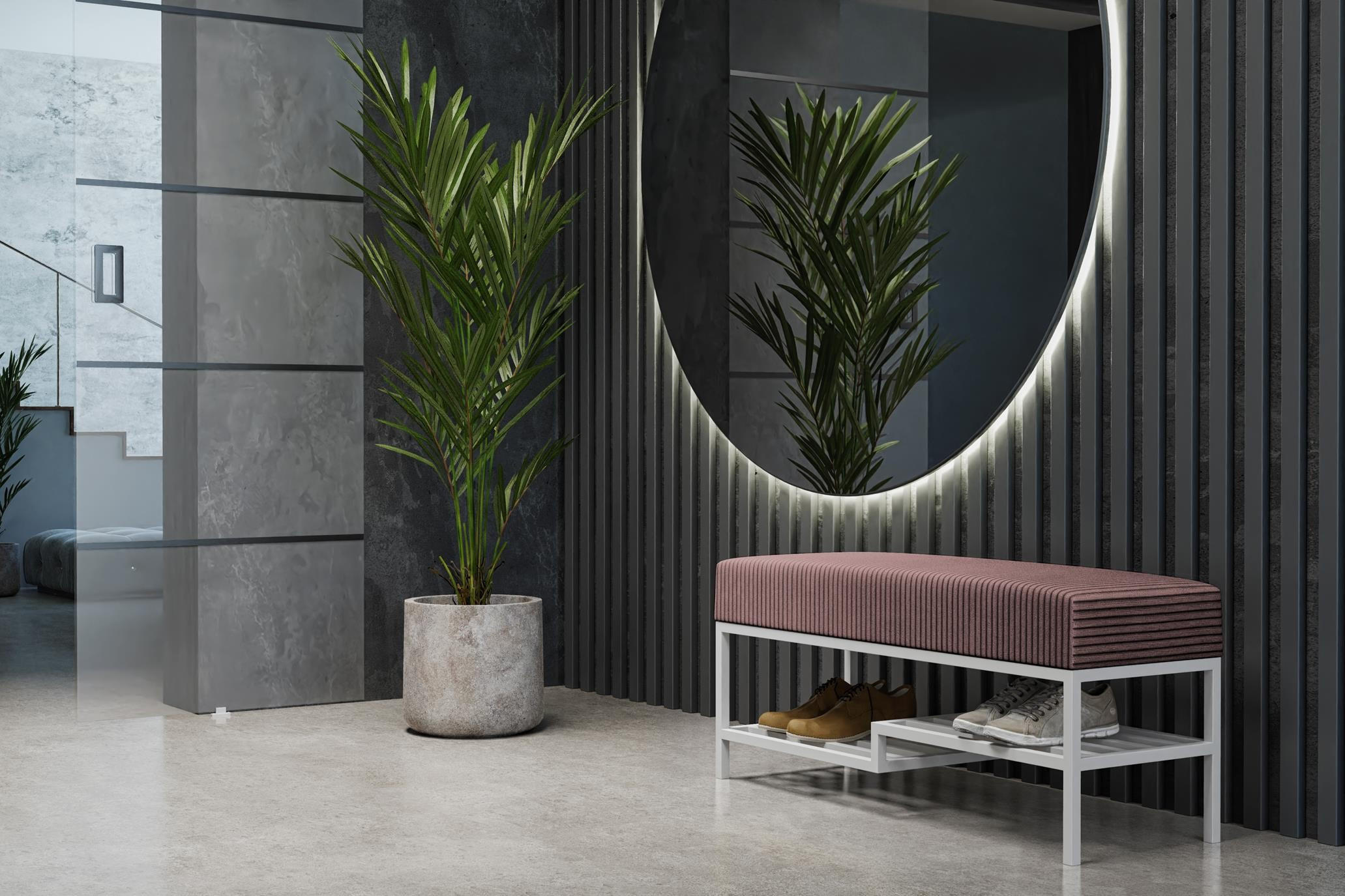 SITZBANK Mello 80 Rosa, Weiße Beine, Cordstoff Bank mit Ablage - Rosa/Weiß, Holzwerkstoff/Textil (80/45/35cm) - Bettso