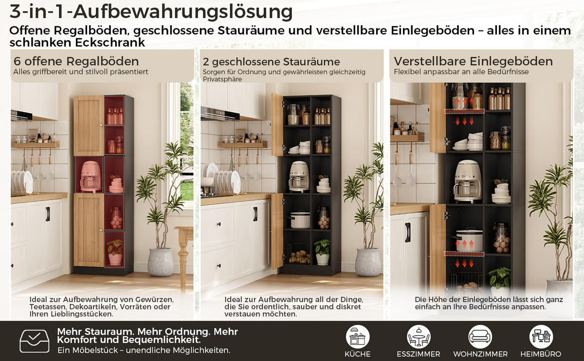 GESCHIRRSCHRANK Schwarz 50/35.5/170 - Schwarz, Holzwerkstoff (50/170/35.5cm)