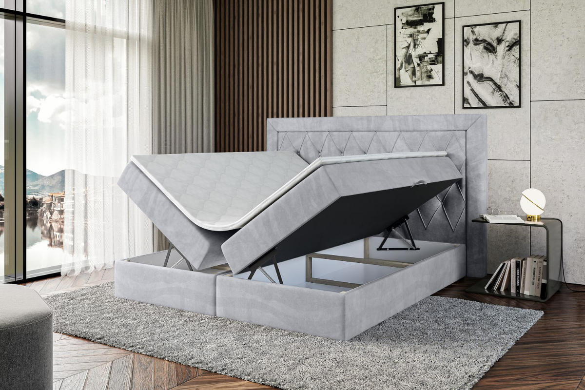 BOXBETT mit H4-Matratze und Lattenrost - NOEL - 200x200 Hellgrau - Hellgrau, Holzwerkstoff (200/200cm) - ALTDECOR